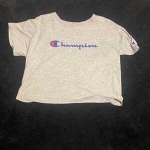 Champion Heather Gray Tee with Blue Logo